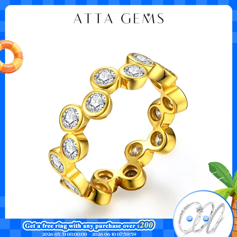 

ATTAGEMS Round 3.0mm Solid 10k 14k 18k Yellow Gold Moissanite Ring for Women Au585 Wedding Luxury Party Christmas Trendy Jewelry