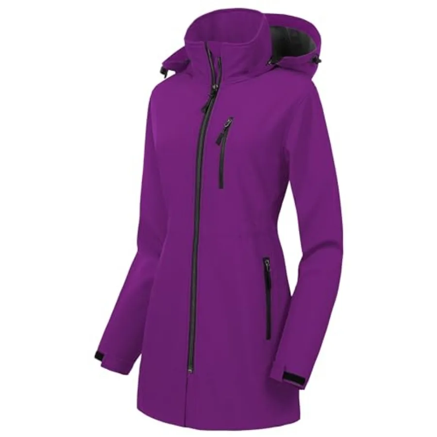

CREATMO US Women's Lightweight Waterproof Long Softshell Tactical Jacket Fleece Lined Windbreaker