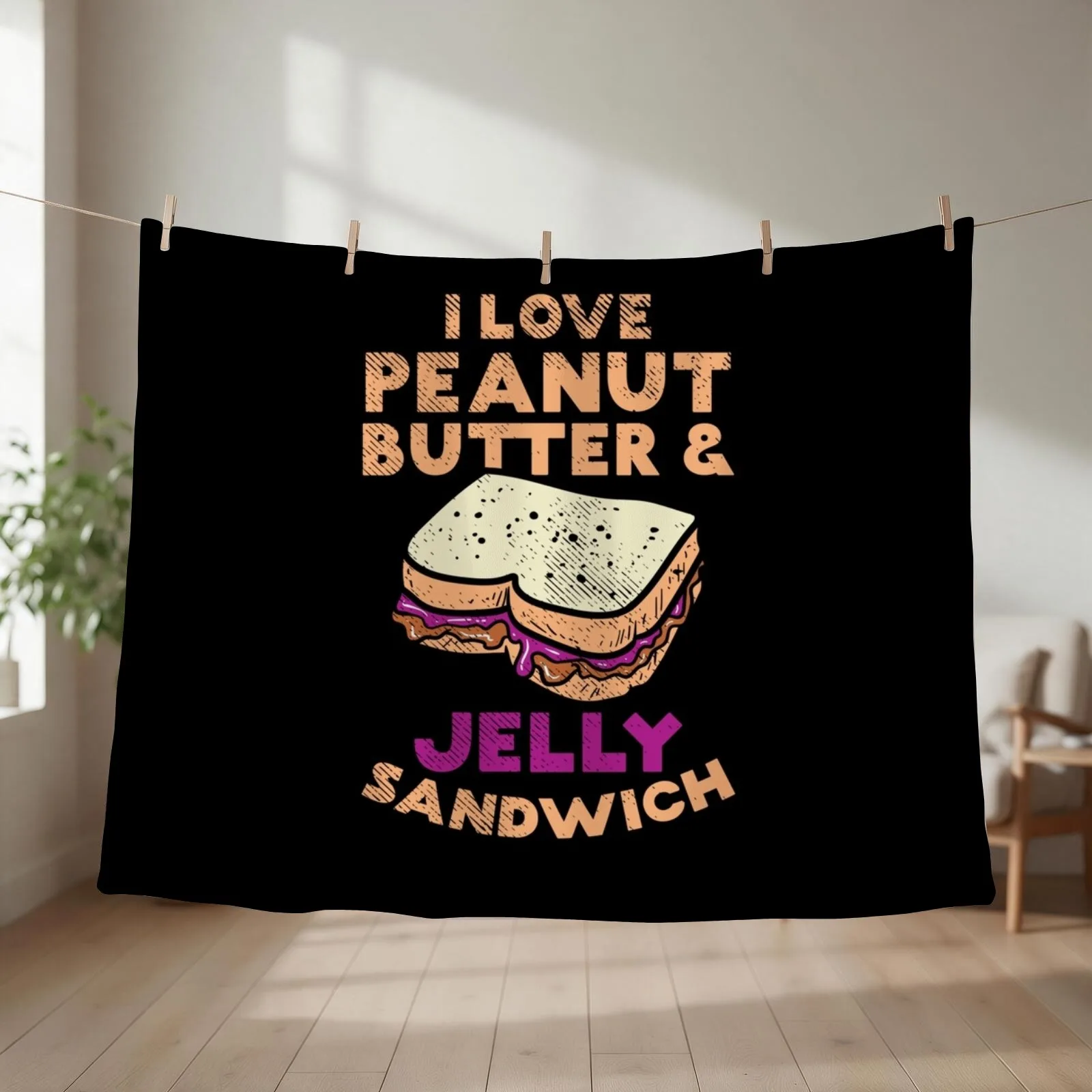 I Love Peanut Butter And Jelly sandwich Throw Blanket couch cozy soft plush fuzzy picnic outdoor blanket