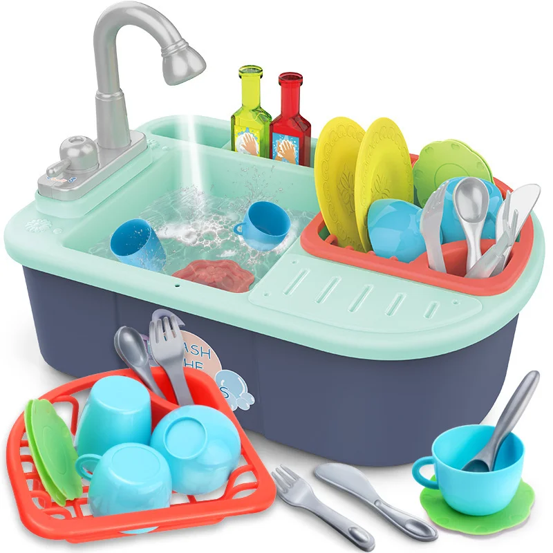 Children's dishwashing basin toys electric water outlet girl's house kitchen set simulation kitchen utensils cooking dishwasher