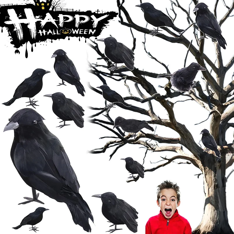 Pluma de cuervo negra para Halloween, accesorios de animales, cuervo flocado, Festival de fantasmas, decoración de terror, plumas de pájaro simuladas para Halloween