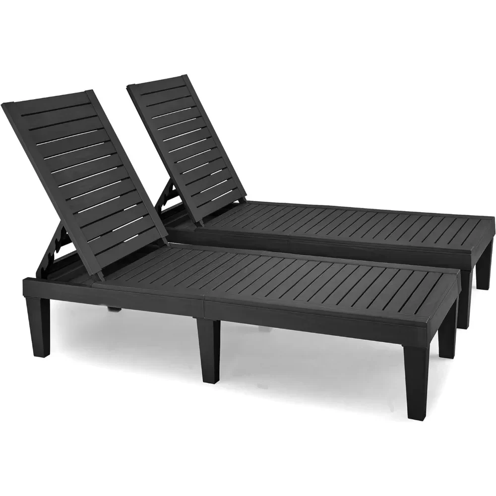 Outdoor Lounge Chairs with Adjustable Backrest, Sturdy Easy Assembly & Waterproof，265lbs Weight Capacity, 2 pcs Sun Loungers