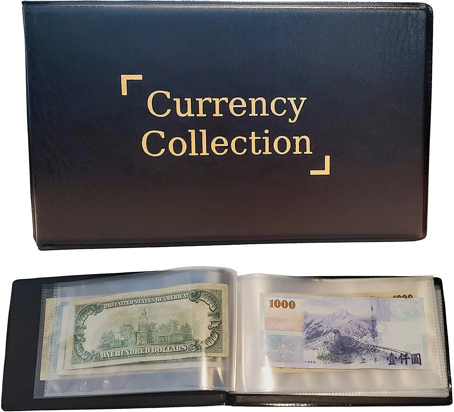 40 Pockets Banknote Currency Collecting Album 20 Sheets Clear Dollar Bill Holders World Money PU Leather Hard Cover Storage