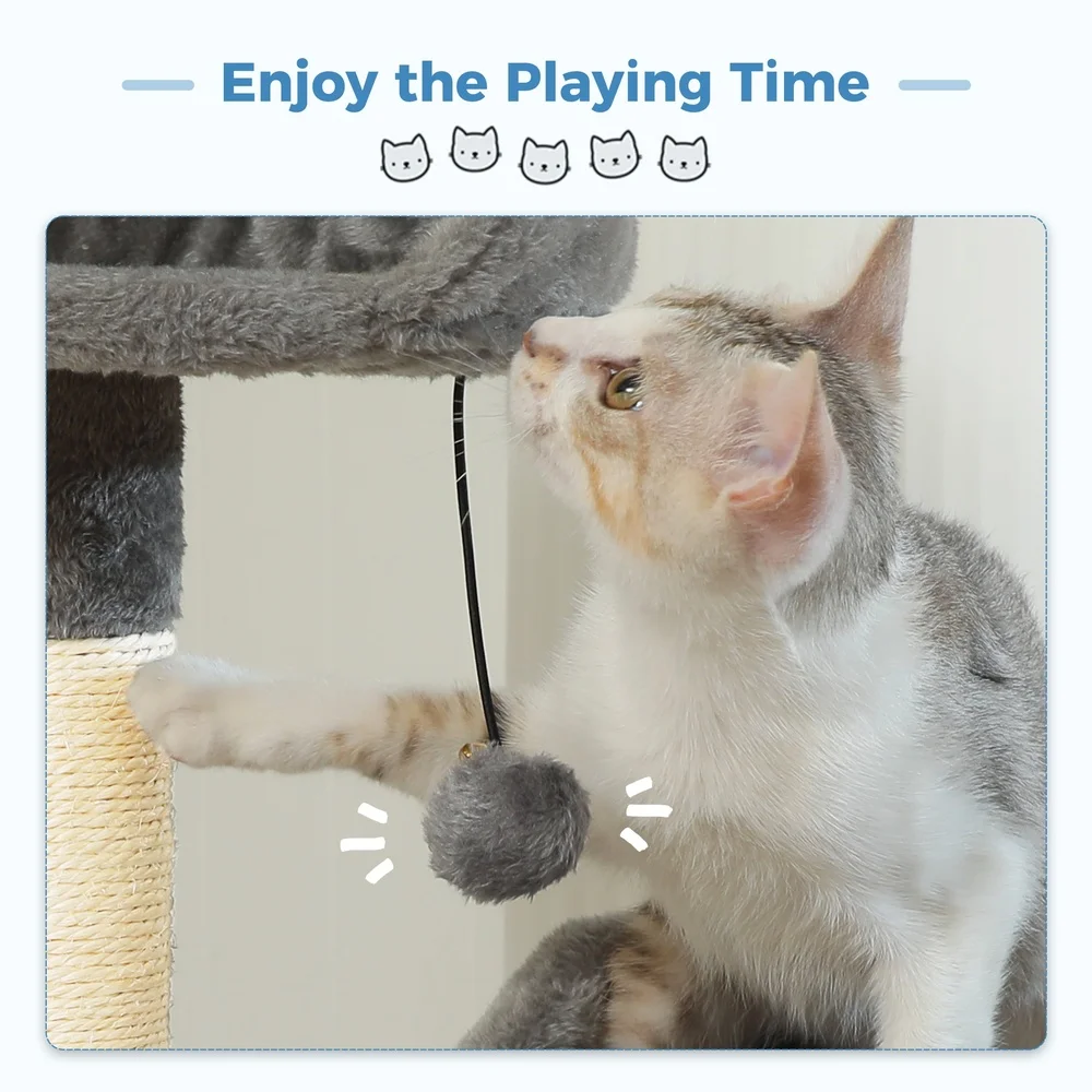 Albero per gatti multilivello da 60 pollici con amaca condominio Tiragraffi Dispositivo antiribaltamento Doppi grucce Gatti da teatro per interni