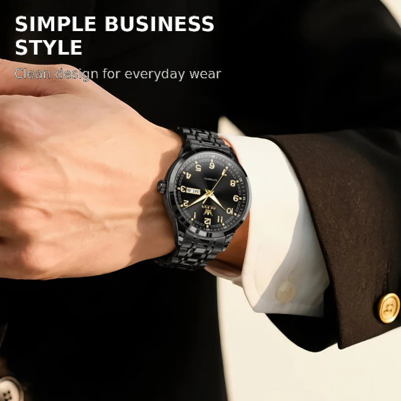 OLEVS 7077 Automatic Mechanical Watch for Men Arabic Numeral Dial Day Date Stainless Steel Bracelet Luminous Water Resistant