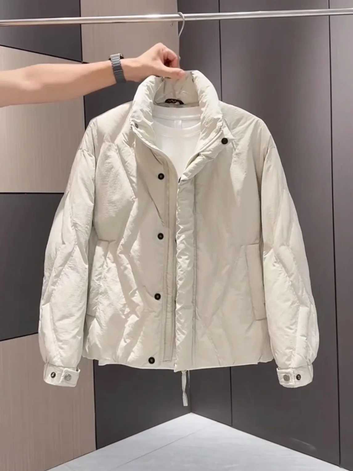 

Мужская свободная белая пуховая куртка с воротником-стойкой, модный городской повседневный стиль, ветрозащитная теплая верхняя одежда