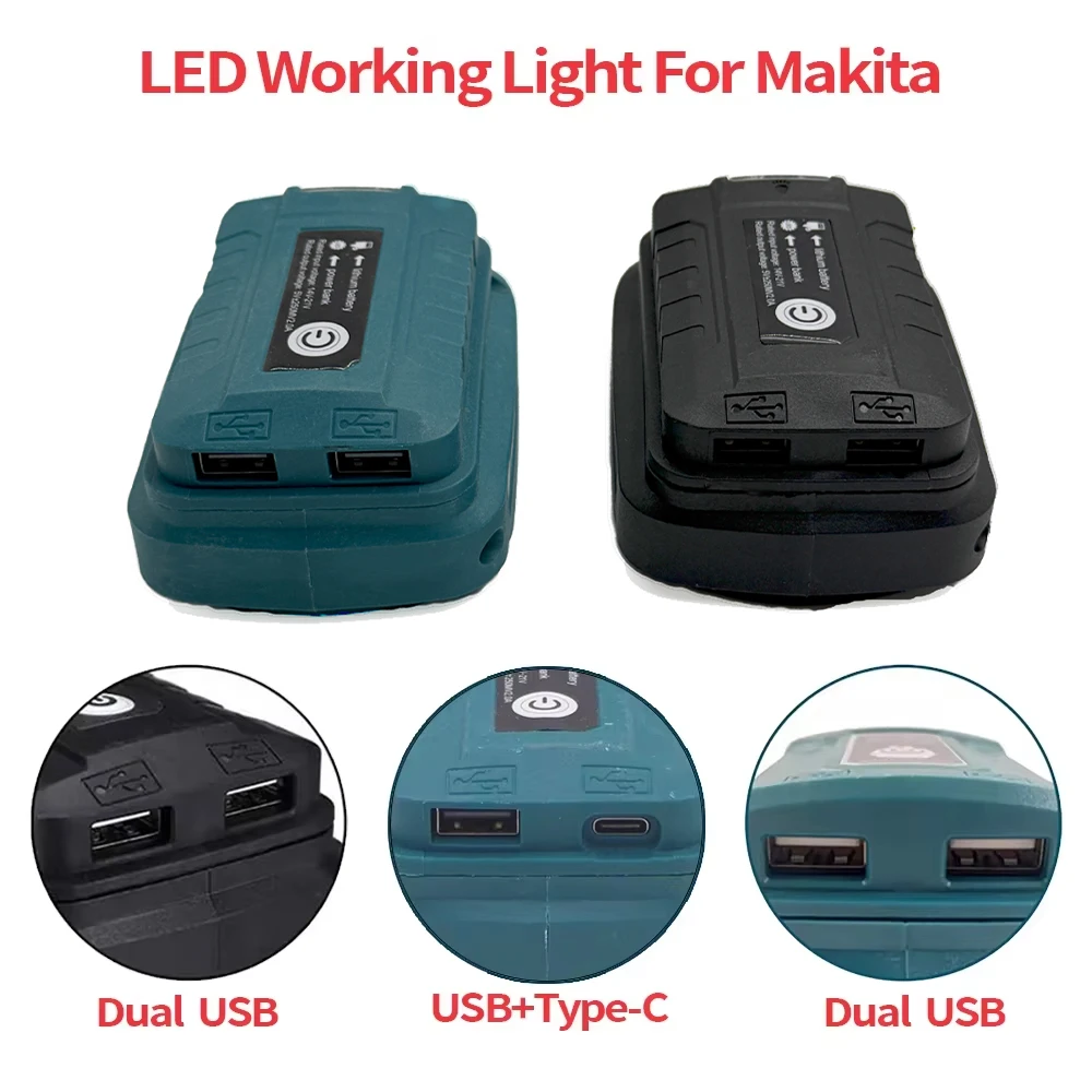 Portable LED  Light Adapter For Makita 14.4V/18V Li-on Battery BL1830 BL1430 BL1850 Dual USB Converter with LED Lamp for Makita