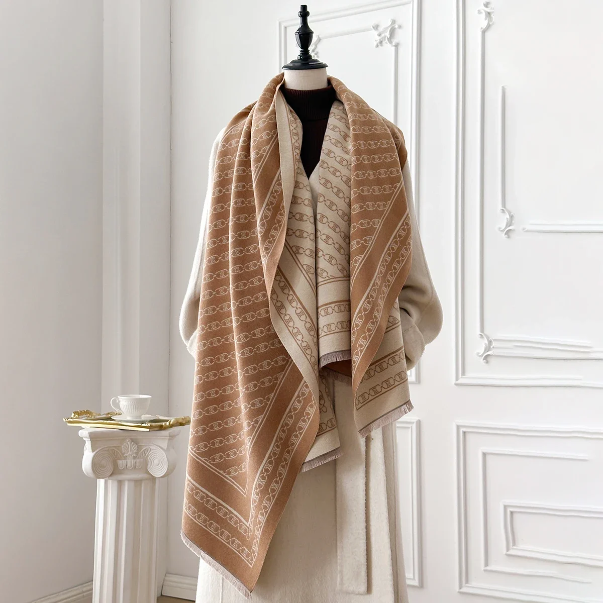 

Женский роскошный шарф из искусственного кашемира, осенне-зимнее теплое одеяло из пашмины, пончо, модный толстый шаль с принтом для модного покрытия