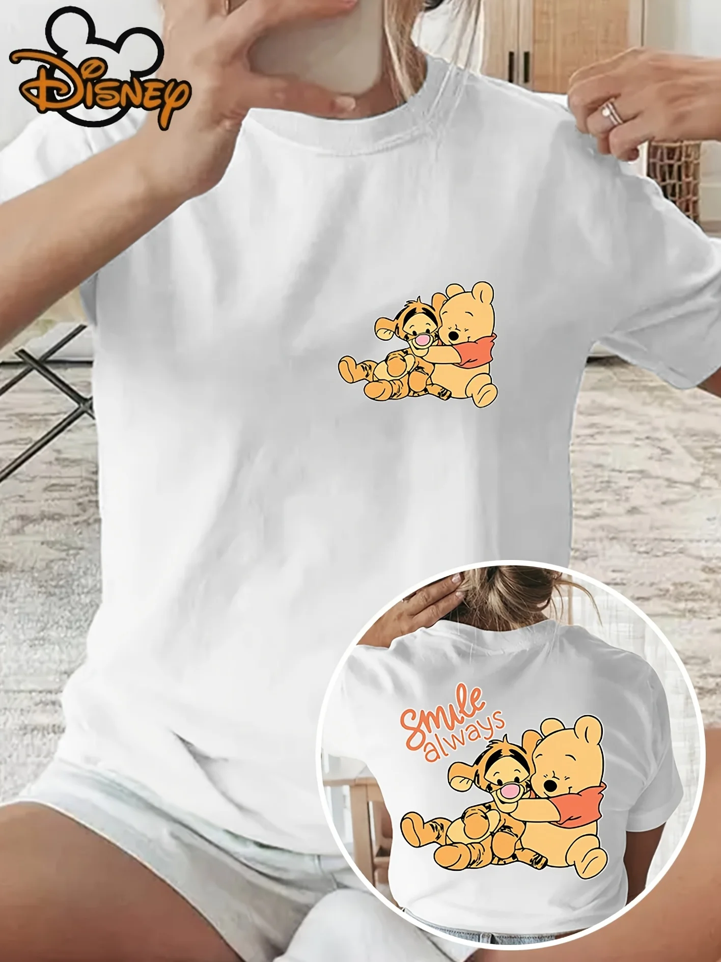 Disney winnie the pooh camiseta de algodão masculino feminino casual na moda streetwear oversized solto manga curta unisex evento outfit