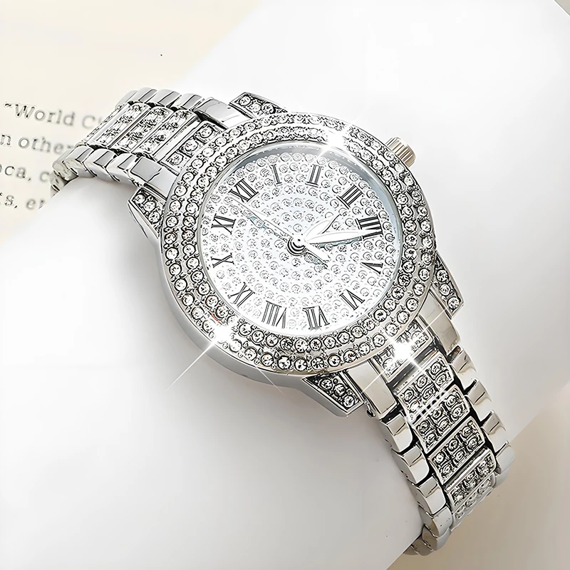 Pffee Silver Gold Luxury Watch Ladies Quartz Wrist Watches Women Ice Out Timepiece zegarek For Girls Gift