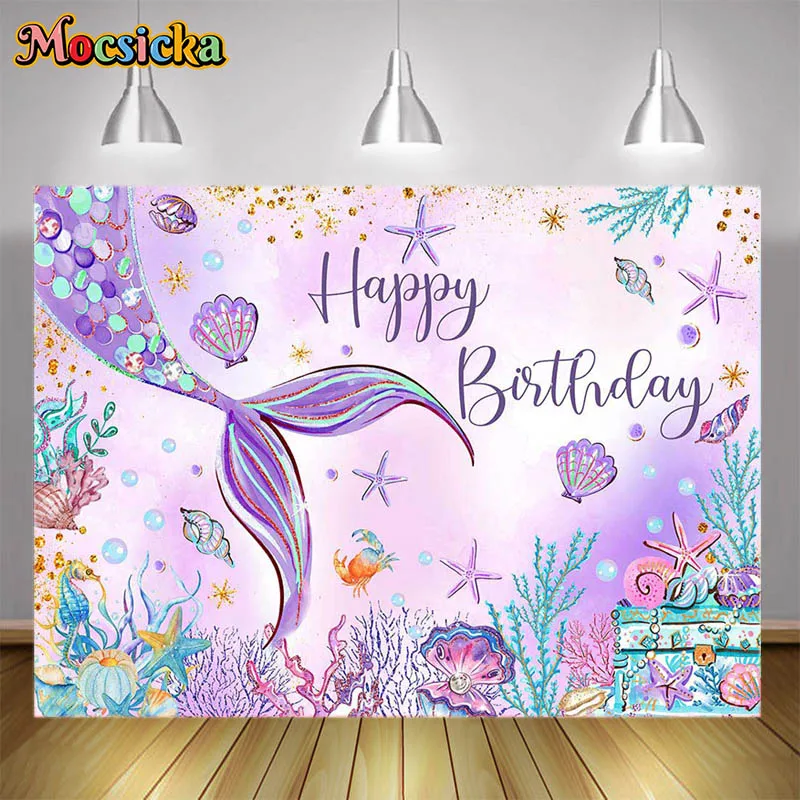 Блестящий фон для фотосъемки принцессы с русалкой для новорожденных на первый день рождения, портретный фон для фотосъемки для девочек, декор на день рождения
