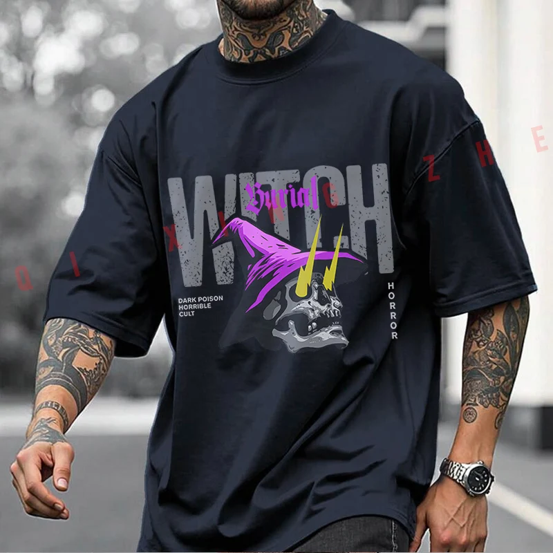 Witch Skull Graphic Motorcycle Printed T-Shirt Men's Fashion Short Sleeve Exquisite Design Essential Top Tees 2