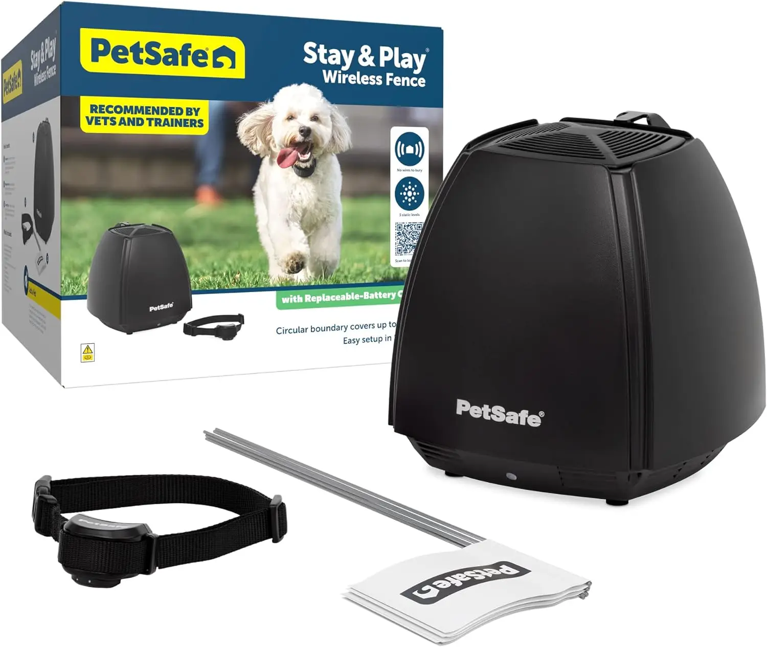 

PetSafe Stay & Play Wireless Pet Fence & Replaceable Battery Collar - Circular Boundary Secures up to 3/4 Acre Yard, No-Dig