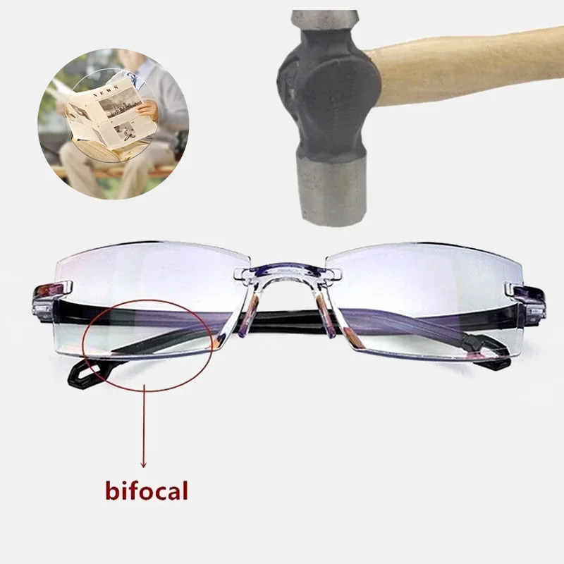 Elderly Smart Zoom Anti-blue Light Reading Glasses Fashion Anti-radiation Reading Glasses Far and Dual-use frameless Glasses