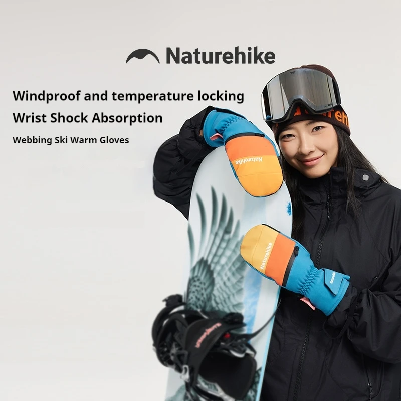 Naturehike 2025 Webbing Ski Warm Gloves Windproof Temperature-locking Wrist with Shock Absorption Waterproof Touchscreen Gloves