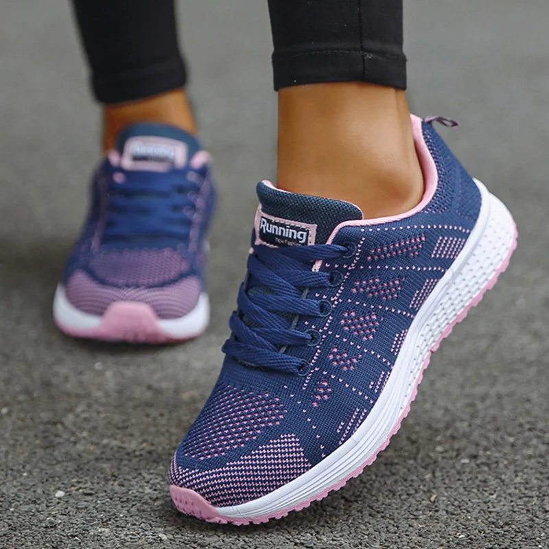 Fashion Breathable Sneakers For Women 2024 New Solid Color Soft Sneakers Women Mesh Fabric Lace Up Female Footwear Shoes Women