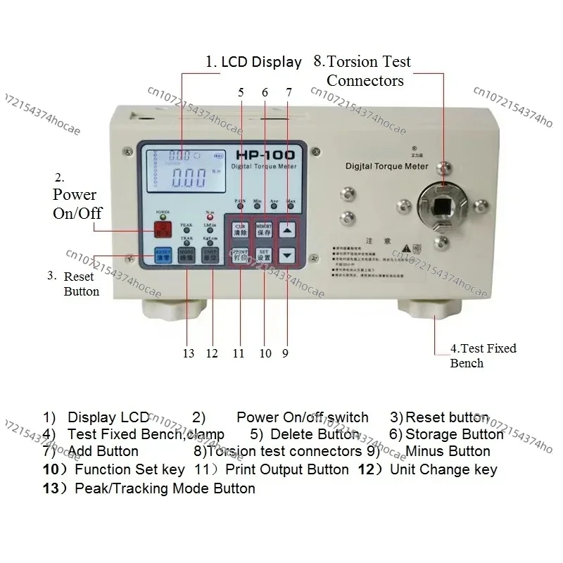 HP-100 HP-200 HP-250 HP-500N.M Digital Torque Force Meter Motor Performance Torgue Tester 1800mAh Battery kgf.Cm/Lbf.in Support