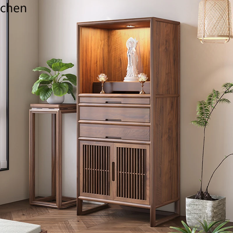 ZML black walnut shrine offering table shrine household shrine Buddhist cabinet with door