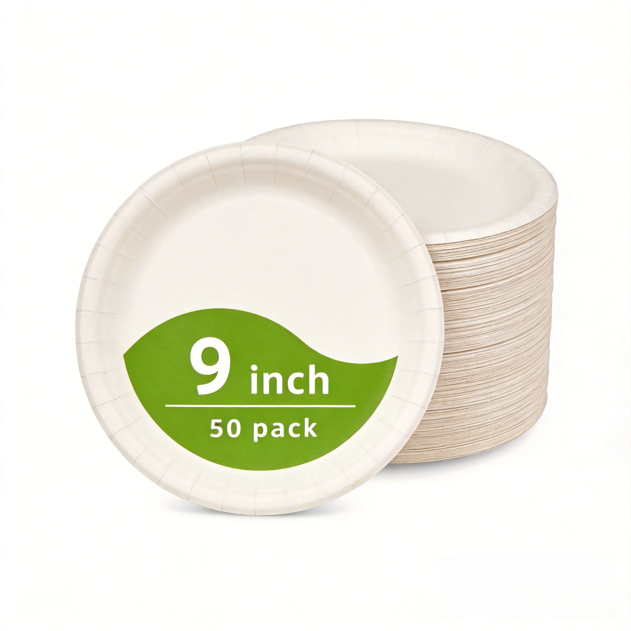 50 Pcs 9-Inch Disposable Round Plates, Paper Lunch Boxes, Lightweight Takeaway Paper Bowls for Salad, Soup & Noodles