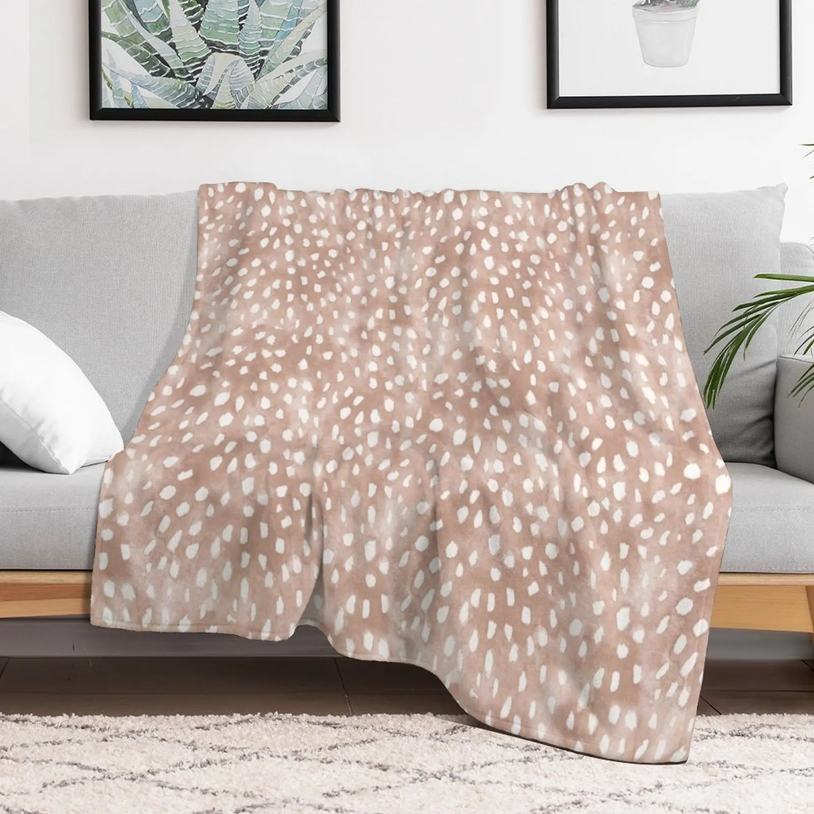 Light Brown Boho Deer Spots Fawn Print Throw Blanket Decoratives Vintage Travel Blankets