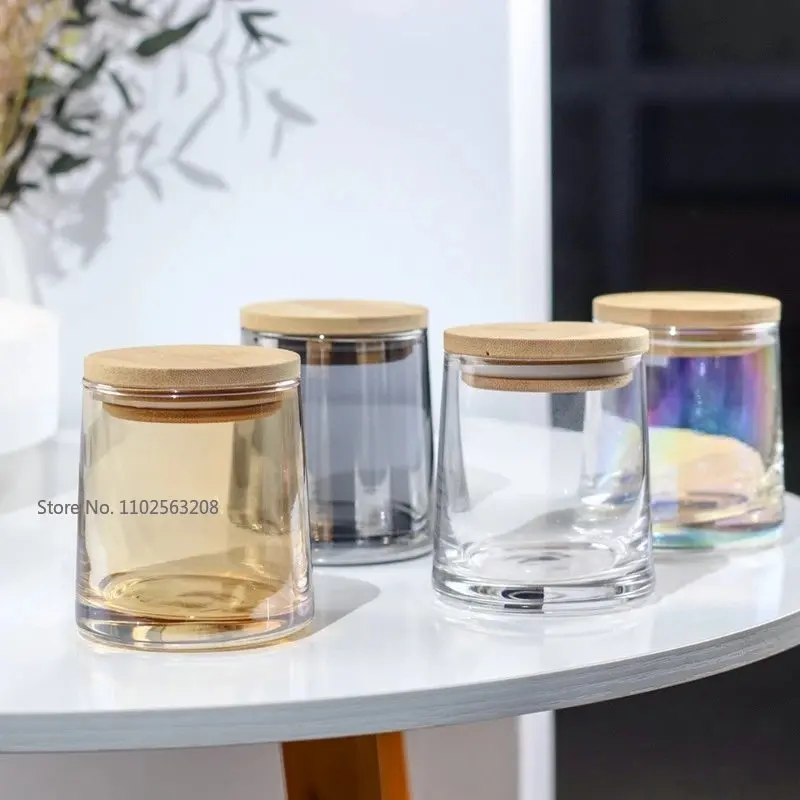 270ml Diy Candle Empty Cups With Bamboo cover Colorful Bottle Glass Jars Handmade Scented Candles Glass Empty Jars