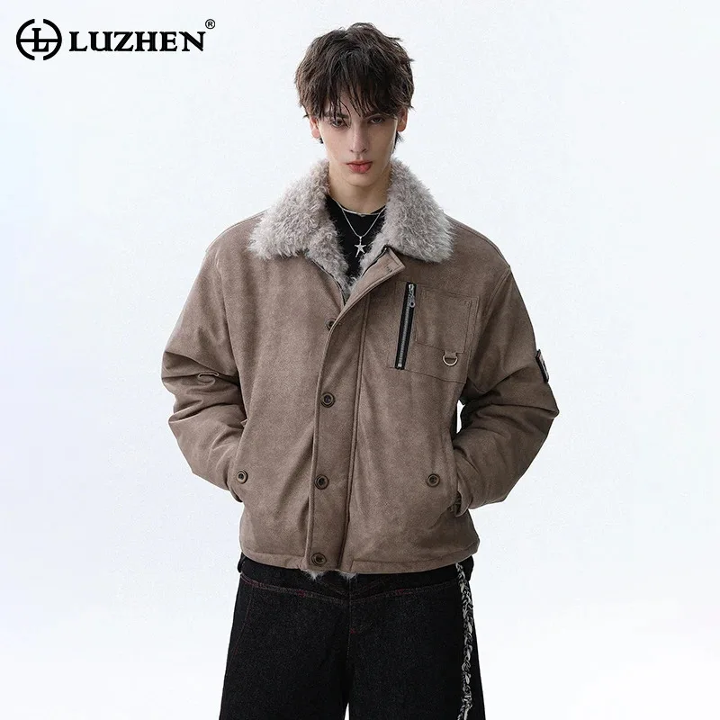 

LUZHEN оригинальное высококачественное шерстяное пальто с лацканами и воротником, однотонное стеганое пальто, мужская мода 2025 года, зимняя теплая флисовая куртка с краями JY5032