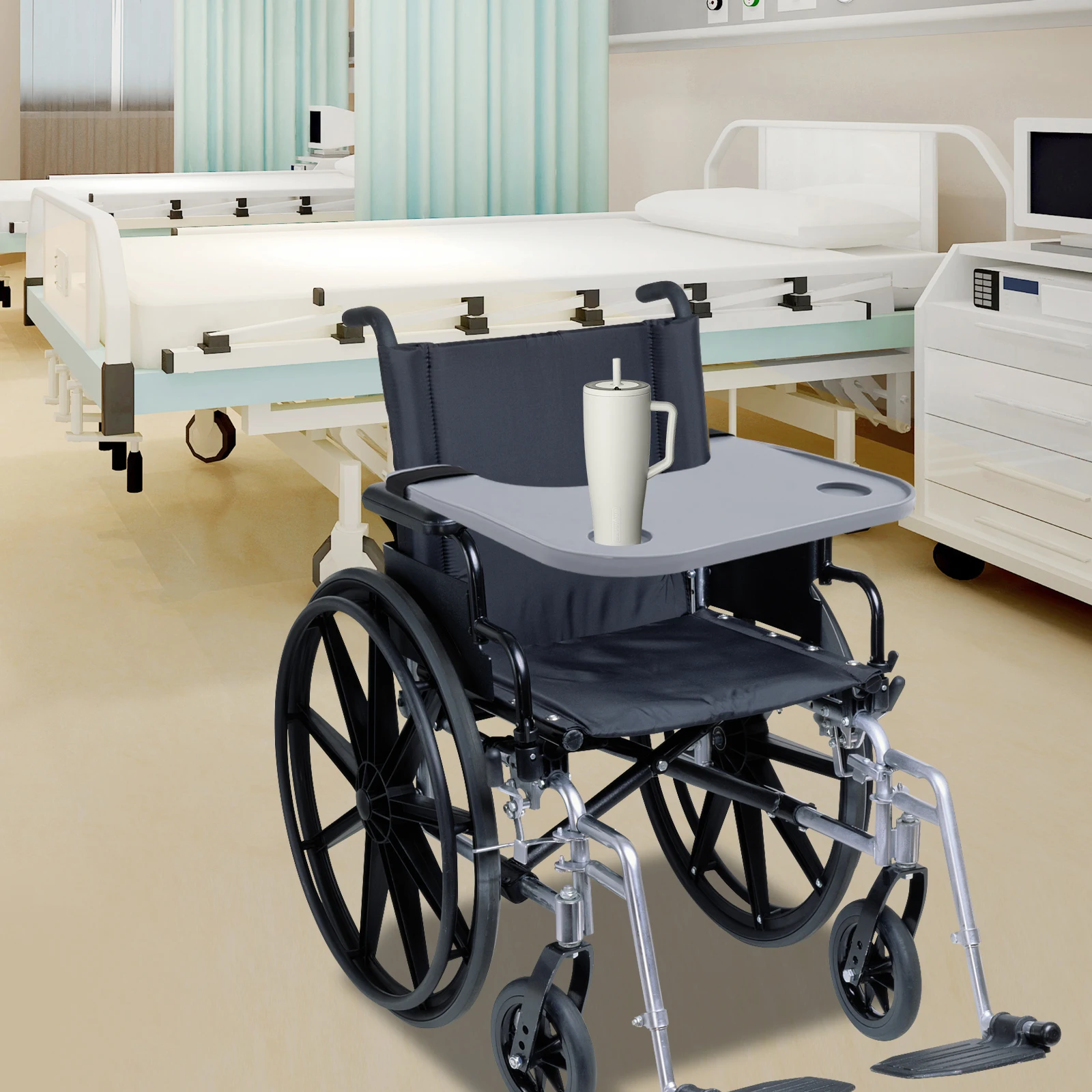 Wheelchair Desk Tray 58x53cm w/ Cup Holder - alternate angle