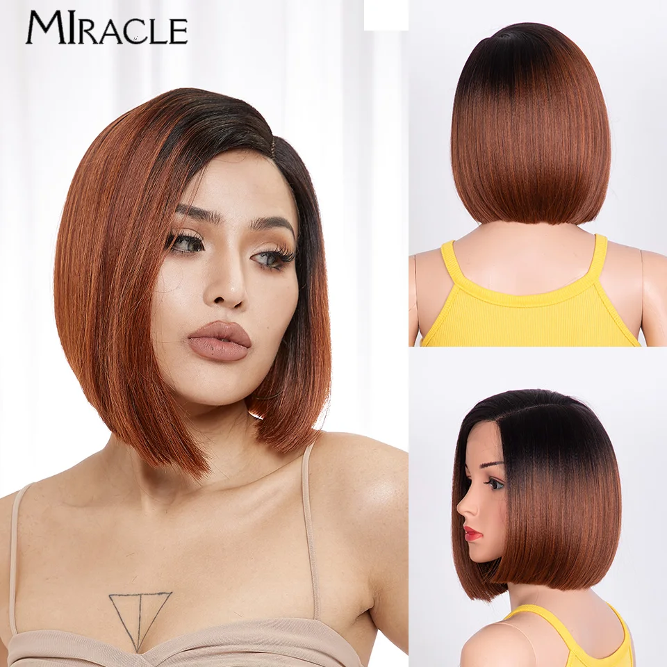 MIRACLE Short Bob Wig for Women Synthetic Lace Wig 613 Short Hair Female Wigs Side Part Lace Front Wig Cosplay Heat Resistant