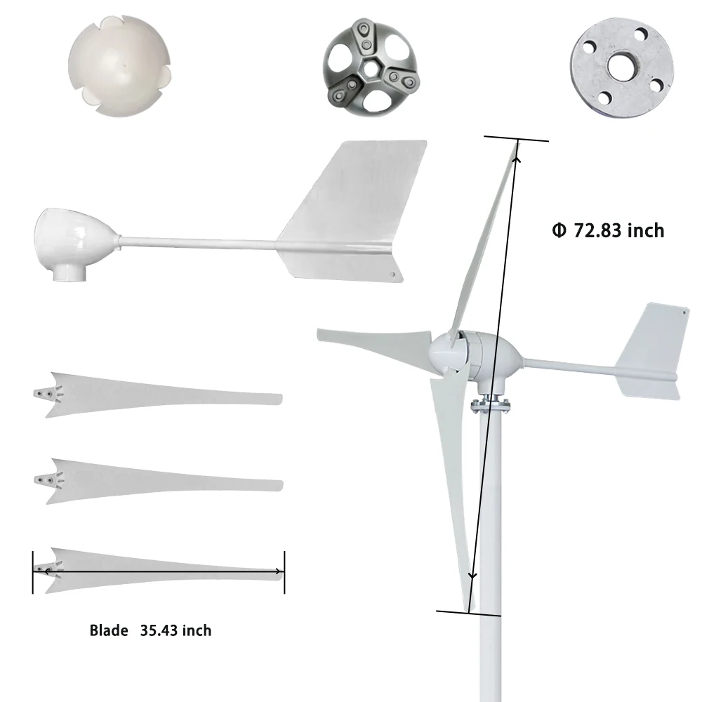 12/24/48V 15000W Wind Turbine Generator Low StartingWind Speed Free Alternative Energy With MPPT Hybrid Controller For Homeuse