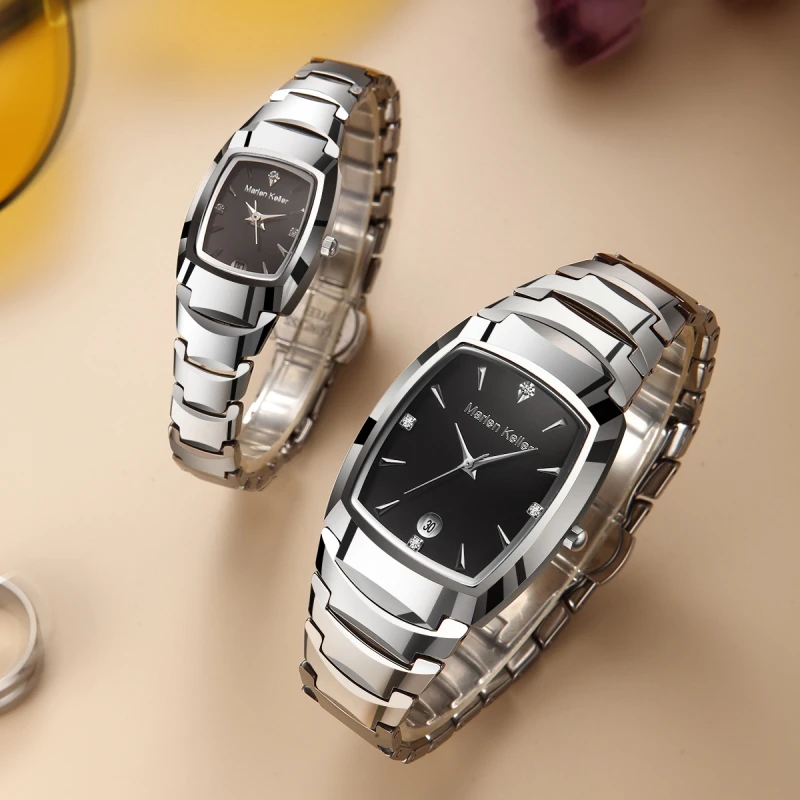 Marlen Keller\'s New Fashion Trend Couple Watch Band Calendar Watch Tungsten Steel Waterproof Quartz Watch
