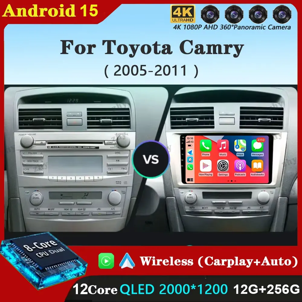 Android 15 Multimedia Player For Toyota Camry XV40 2005-2011 Carplay Android Auto Radio Car Radio 4G Navigation GPS RDS DSP WIFI