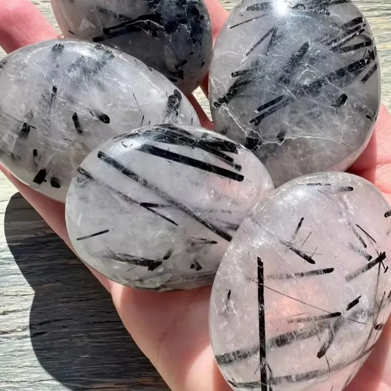 1 Stück natürlicher schwarzer Rutilquarz-Mineralienstein, Palm-Jet-Stein-Kristalle für Aquariendekoration und Hausgartesteine