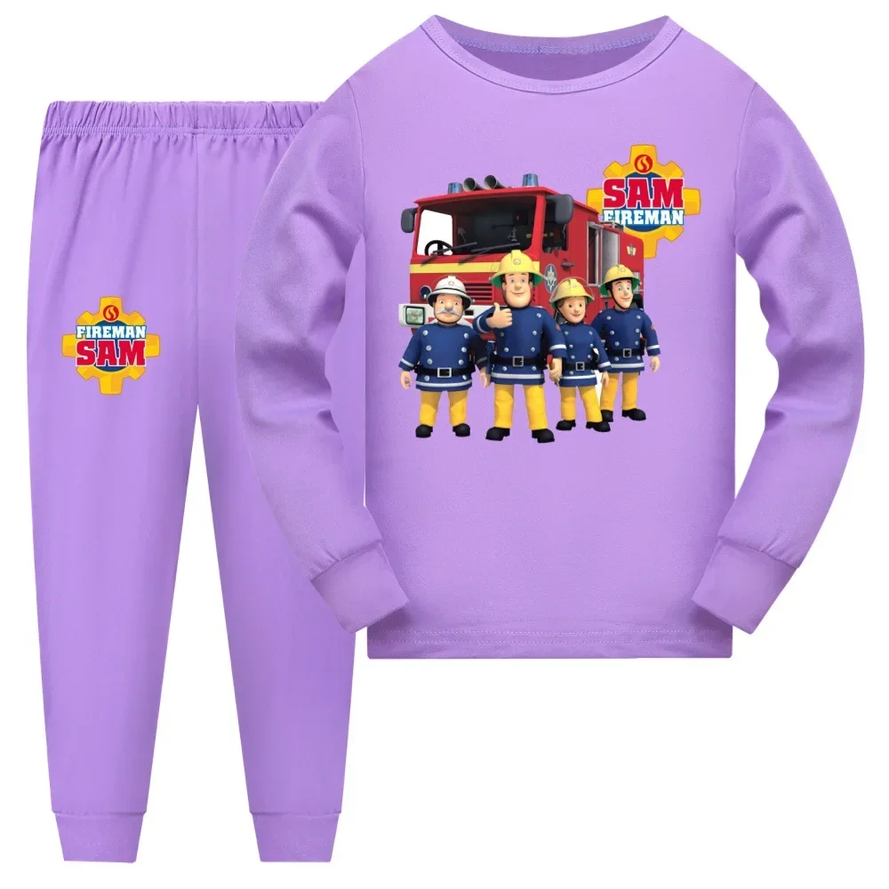 Anime Fireman Sam Clothes Kids Fire Fighter Pajama Sets Baby Girls Sleepwear Toddler Boys Nightwear Children Long Sleeve Pijamas