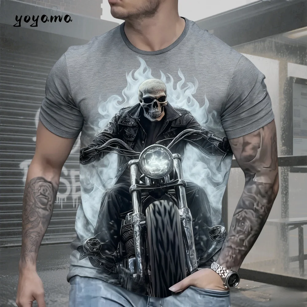 Street Man T-shirt - Summer Fashionable Breathable Style Motorcycle 3D Print Adult Short Sleeve T-shirt - Men's Clothing