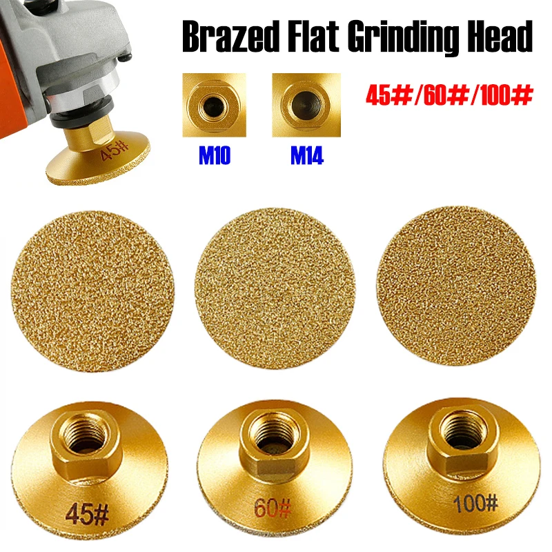 

45/60/100 Grit Brazing Flat Grinding Head for Stone Marble Quartz Granite Cobblestone Abrasive Polishing 50mm/2" Grind wheel
