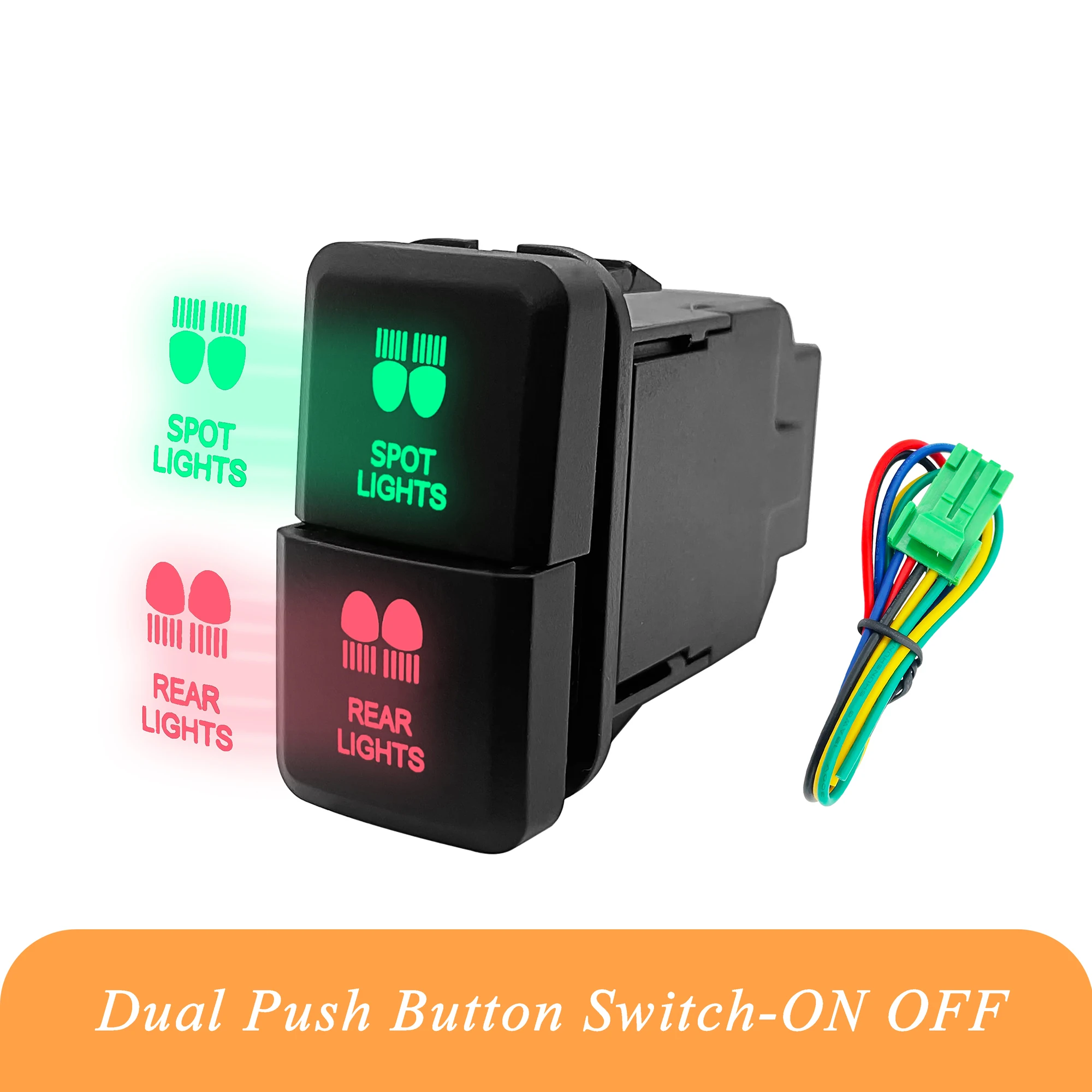 12V Dual Led Push Button Switch Green / Red ON OFF for Car Toyota Prado Hilux Landcruiser SPOT LIGHTS & REAR LIGHTS Replacement