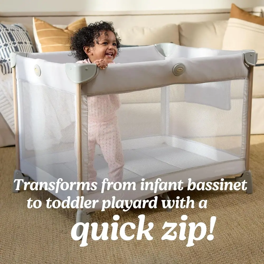 Parque infantil de lujo con moisés, suite de cuidado con temática de cielo