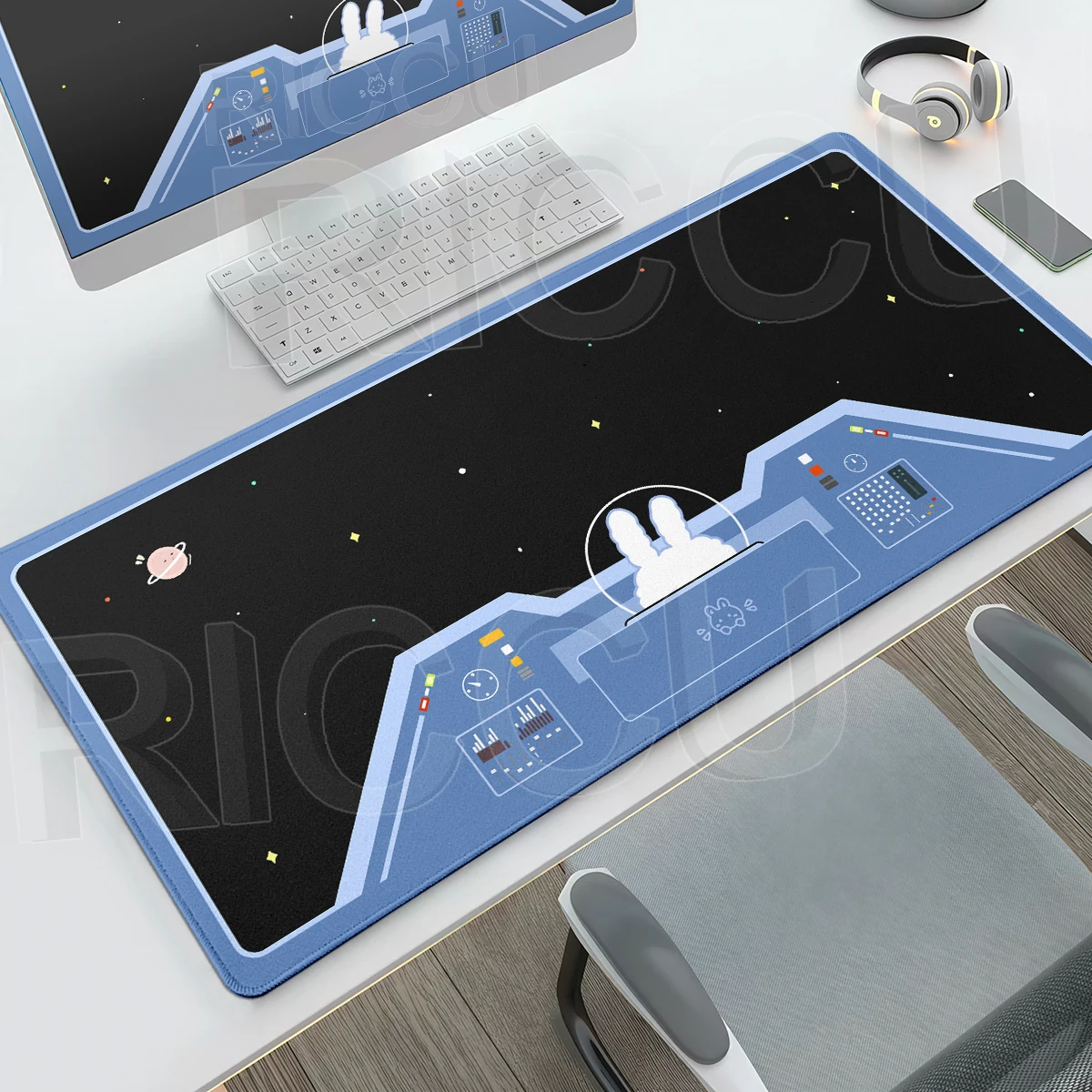 Kawaii Space Astronaut Rabbit Mouse Pad Cartoon Non-Slip Black Desk Mat Gaming Keyboard Pads Office Rubber Carpet PC Accessories