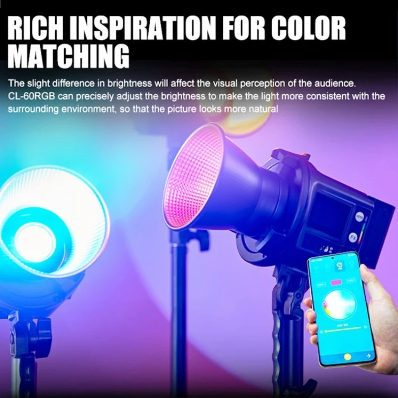 كاميرا محمولة قابلة للتعتيم RGB بقدرة 60 وات وإضاءة تصوير فوتوغرافي وإضاءة فيديو للتصوير الفوتوغرافي