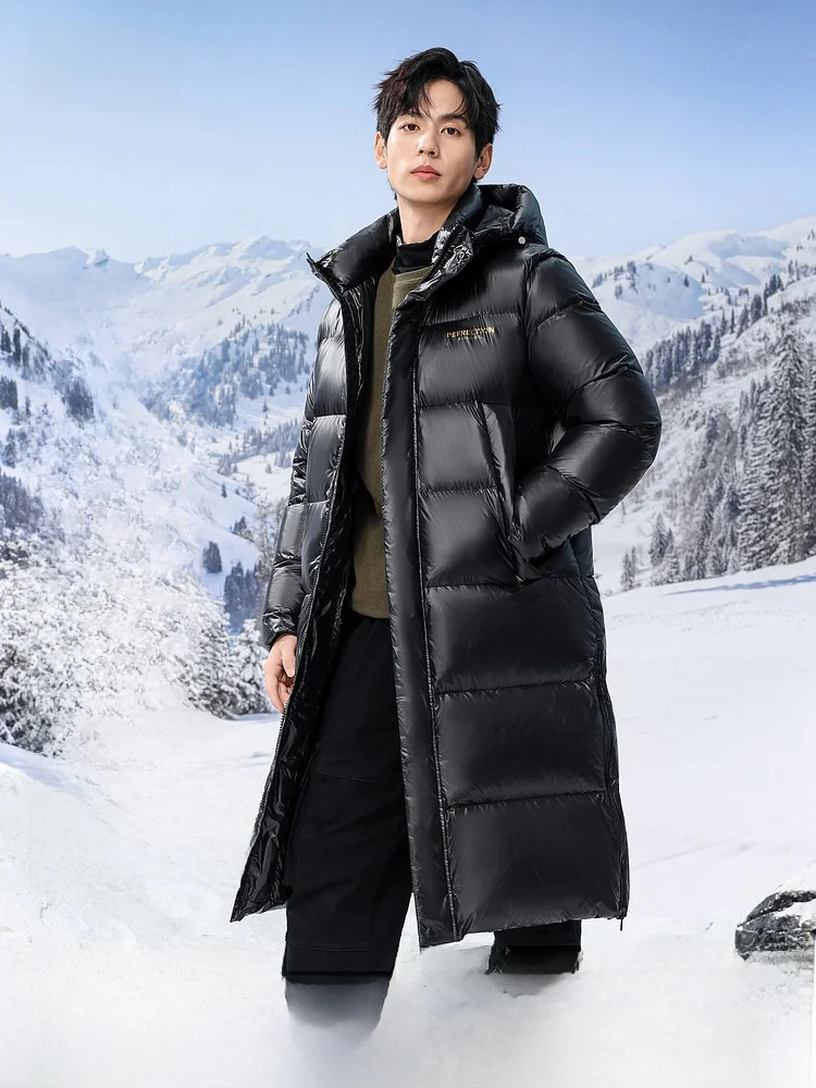 

Snow Flng Long Hooded Thiened Spring New Couple Men Women down Jaet Sli Bla Faionable Commute Sle Regular Fit