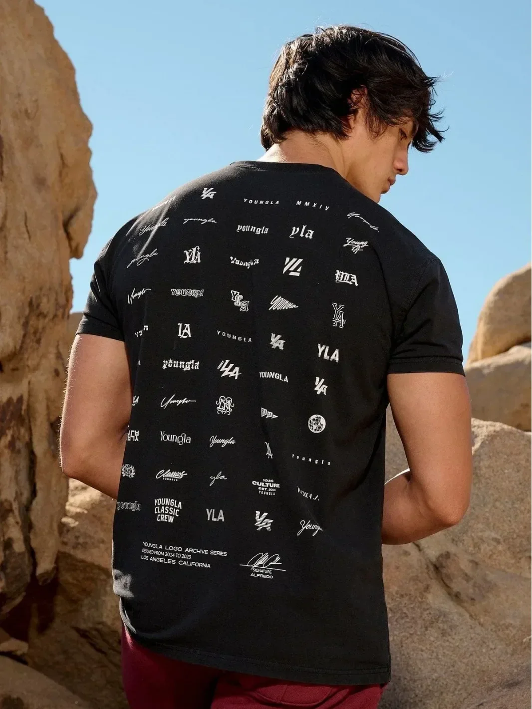 YOUNGLA-Camiseta extragrande masculina, tendência da moda americana, manga curta estampada, fitness esportiva, verão, nova