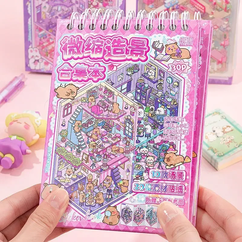 10Sences ใน 1Book 2.5D ภูมิทัศน์สติกเกอร์การ์ตูนฉากห้องโดยสาร DIY สติกเกอร์ซ้อนวางเทศกาลของขวัญวันเกิดสําหรับเด็กเด็ก