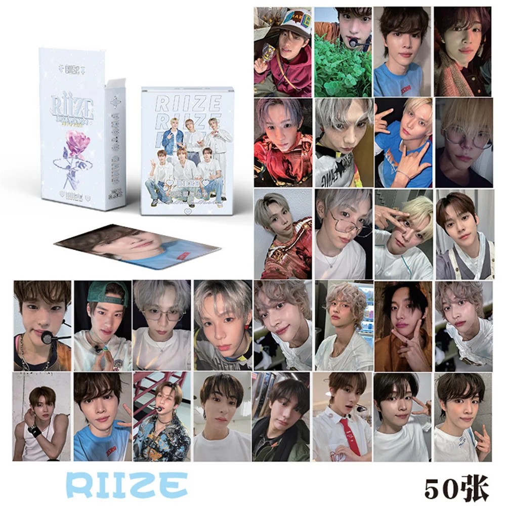 Kpop RIIZE Laser Boxed Card 50pcs/Set High Quality HD Photo Double Sides Printing Korean Style LOMO Card SHOTARO Fans Collection