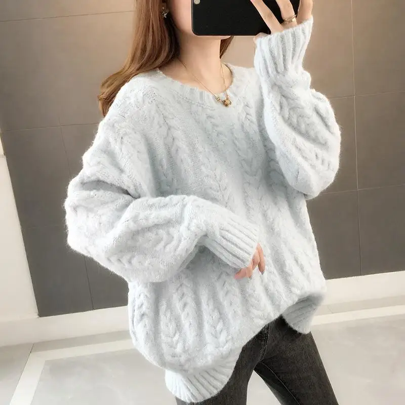 Womens Clothing Autumn Winter Trendy Casual Streetwear Oversize Knitted Sweater Korean Twisted Long Sleeve Pullover Tops Jumpers