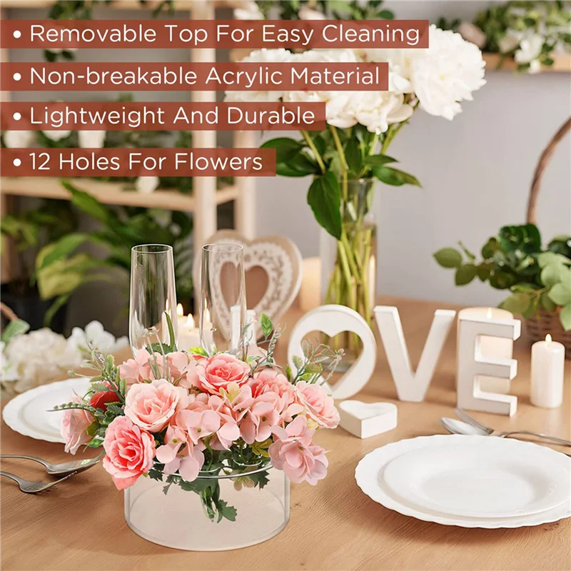 

AT19-6 Pcs Acrylic Floral Centerpiece For Dining Table Decorations Wedding Round Flower Vase 12 Holes Centerpiece Vases