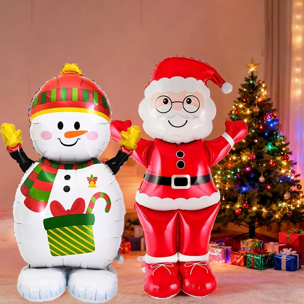 Merry Christmas Party Decoration Foil Standing Jumbo Santa Claus Snowman Balloons Life-Sized Standing Balloon New Year Supplies