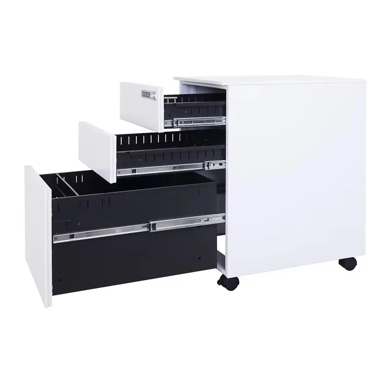 Compact 3-Drawer Movable Pedestal File Storage Filing Cabinet White Gray Black Workspace Design