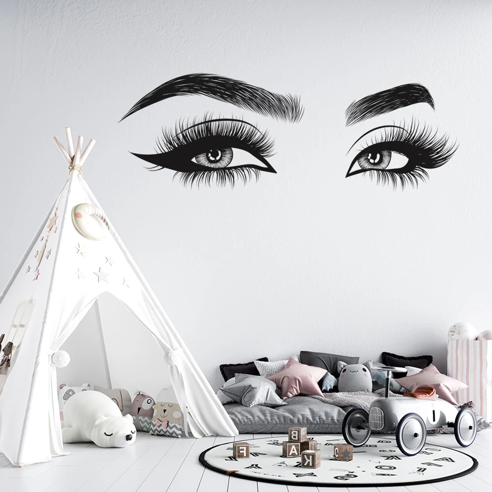 `Black Woman Eye Makeup Face Wall Sticker Artistic Eyes Eyelashes Vinyl Decal For Girls Bedroom Studio Home Art Mural Decor`