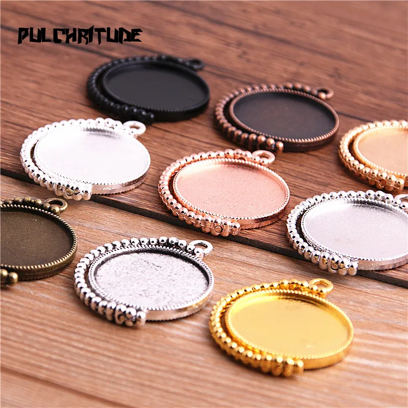 4pcs 25mm Inner Size 8 Color Classic Style Double sided Rotate Cabochon Base Setting Pendant Charms T6440