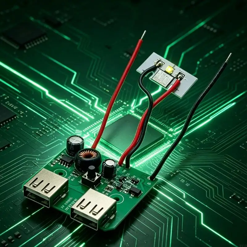 DIY Practical Power Converters Board for 21V Lithiums Battery, Double USB Output Circuit Module with LED Indicators for M4YD